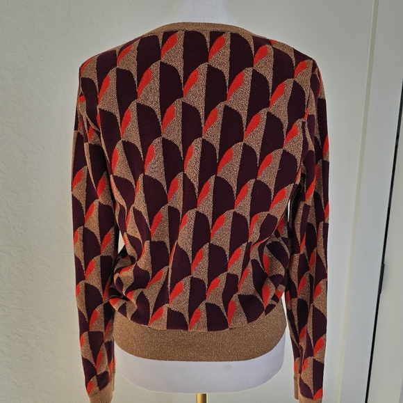 Ann Taylor Sweater Gold Metallic Retro Pull Over Sparkle Size Medium - Picture 5 of 11